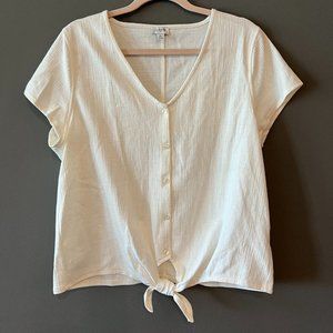 J. Crew White Linen Button Front Top with Tie Front (Size XL)